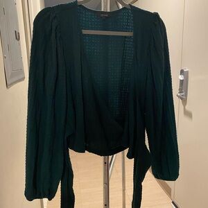 Free People Forest Green Textured Wrap Top